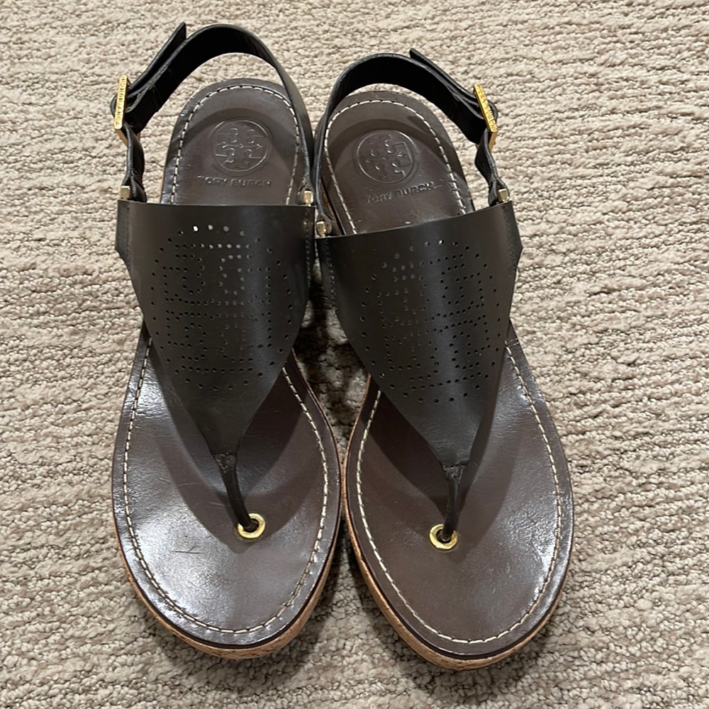 Brown Tory Burch wedge sandals. Size 8.5